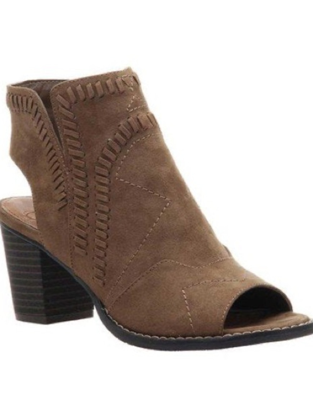 Madeline Taupe Suede Open-Toe Block Heel Bootie